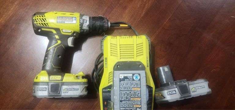 Ryobi 18v Drill w/ 3 Batteries & Charger image