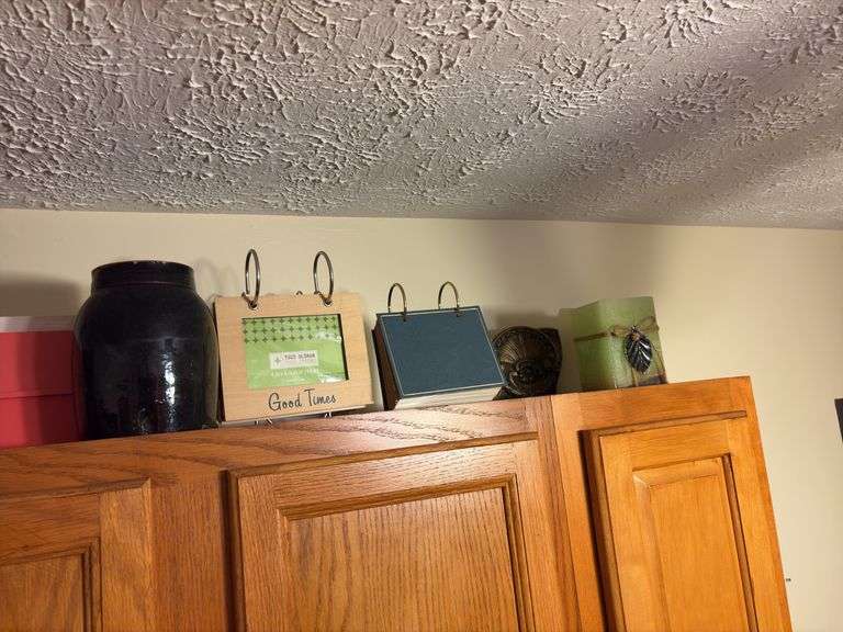 Assorted Kitchenware and Decor - top of cabinets