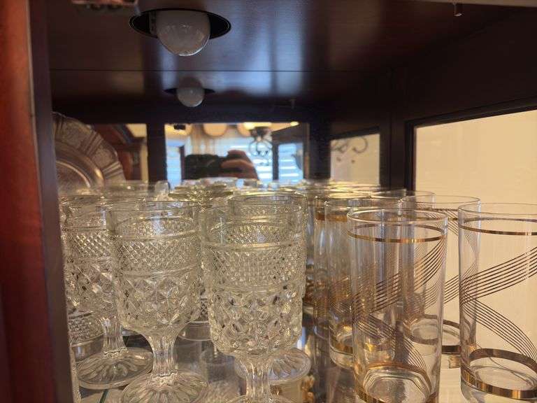 Contents of 1 Shelf - Assorted Goblets, Cups, Serving Platters