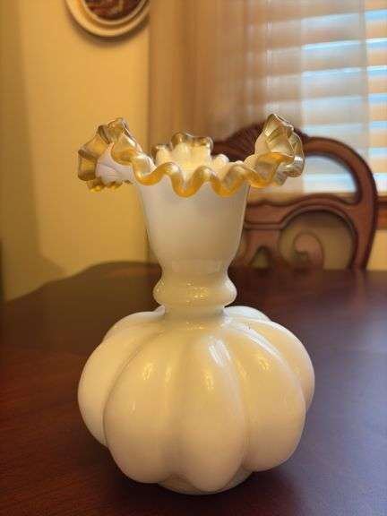 Fluted Milk Glass Flower Vase - 9”