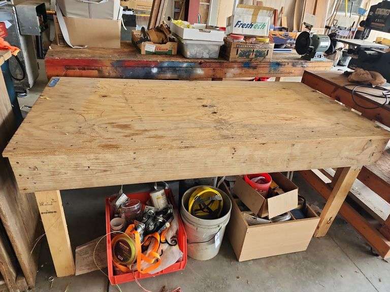 Wooden Shop Table 73"x36"x34" Contents of Floor NOT Included