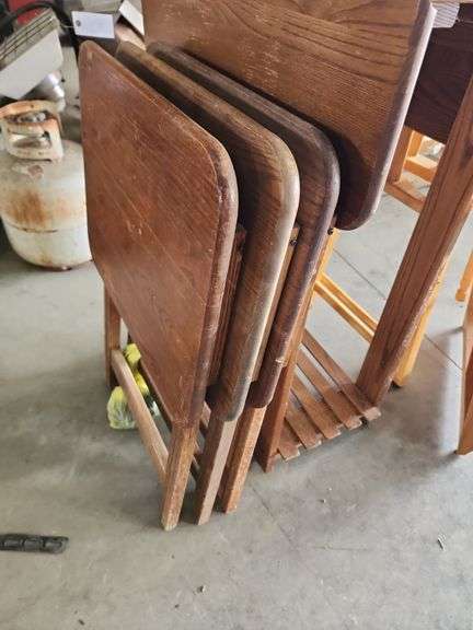 3 Wooden TV Trays with Stand, Wooden Display Shelf and Wooden Captain Chair (no cover)