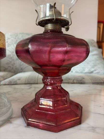 Pair of Pink Glass Oil Lamps