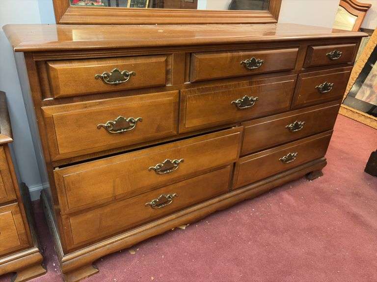 Kincaid 10 Drawer Dresser with Mirror Top - located in basement, buyer is responsible for removal, bring tools to disassemble - 60”W x 18”D x 65”H