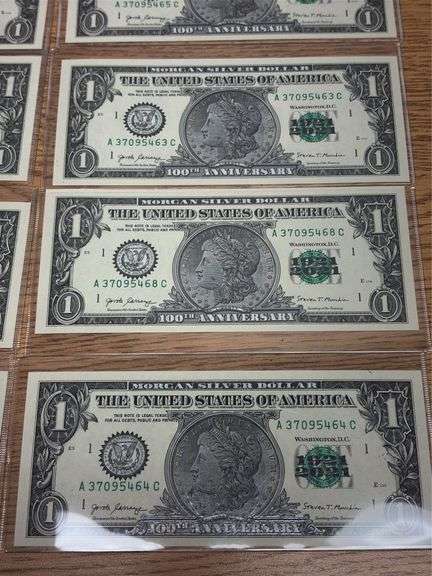 (10) 100th Anniversary Morgan Silver Dollar $1 US Bank Notes