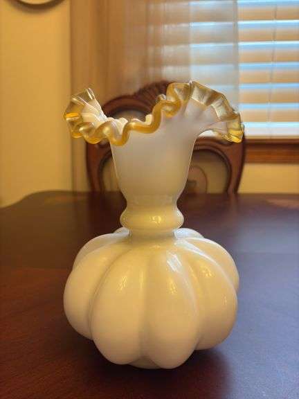 Fluted Milk Glass Flower Vase - 9”