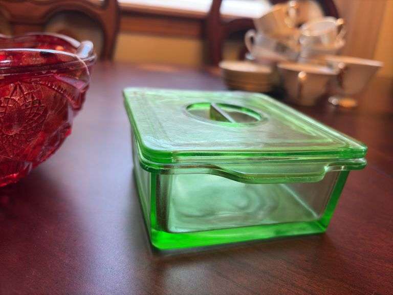 Red Glass Bowl and Green Glass Box