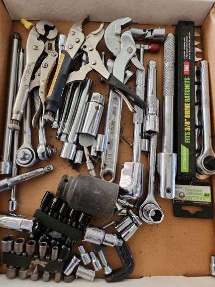 2 Flats of Assorted Files, Sockets and Pliers