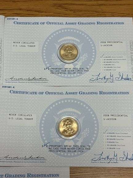 (5) 2008 Presidential Dollar Coins - Andrew Jackson - Never Circulated
