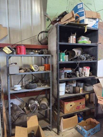2 Metal Storage Racks with Contents - assorted aircraft parts image