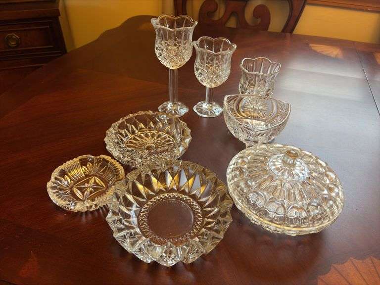 Assorted Glass Goblets, Candy Dish, Ash Trays