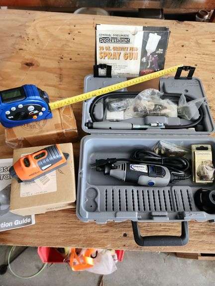 Dremel MultiPro, Central Pneumatic Spray Gun, Laser Straight Level, Bob Villa Digital Tape Measure