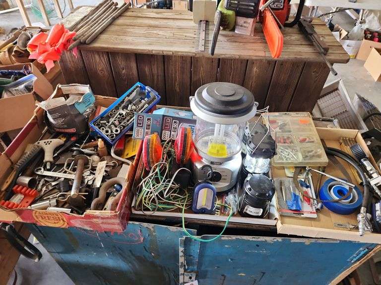 3 Flats of Miscellaneous Shopware - Lanterns, Electrical Clip Kit, Assorted Hardware