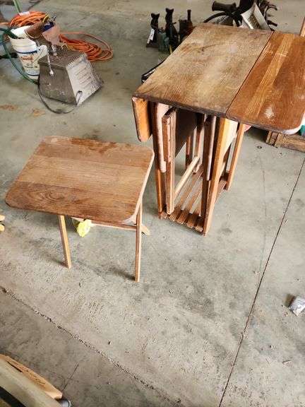 3 Wooden TV Trays with Stand, Wooden Display Shelf and Wooden Captain Chair (no cover)