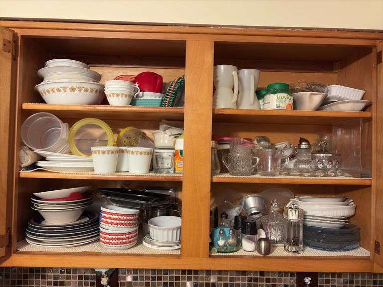 Contents of Cabinet - assorted dishes and glassware