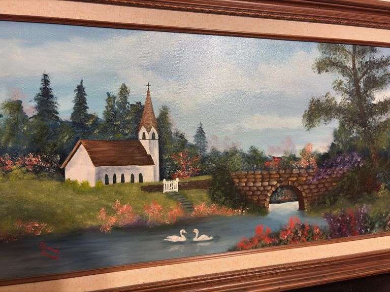 Framed Canvas of Church - 28”x16”