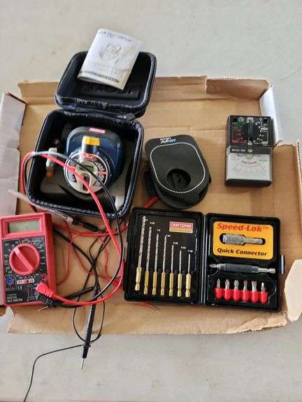 Ryobi Laser Level ELL001, Digital Multimeter, Craftsman Bit Set image