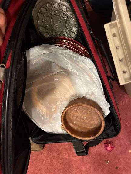 3 Totes of Housewares with Suitcase