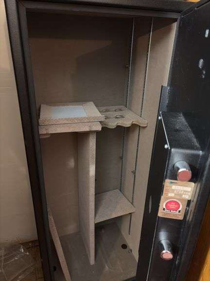 American Security Gun Safe - located in basement, buyer is responsible for removal, no loading help provided - door is open and in locked position- code unknown - 22”W x 18”D x 54.5”H