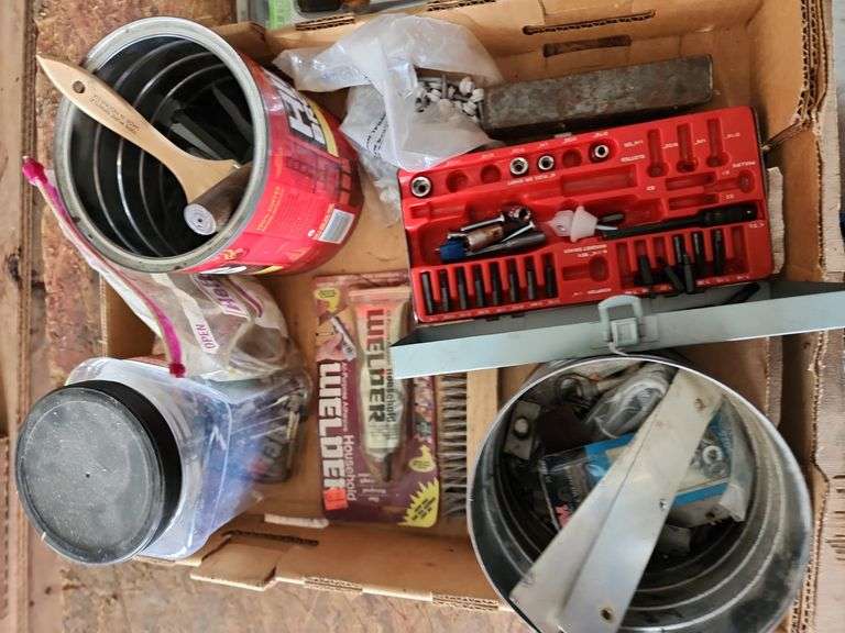 Assorted Hand Tools, Screwdrivers, Sockets, and Miscellaneous Hardware