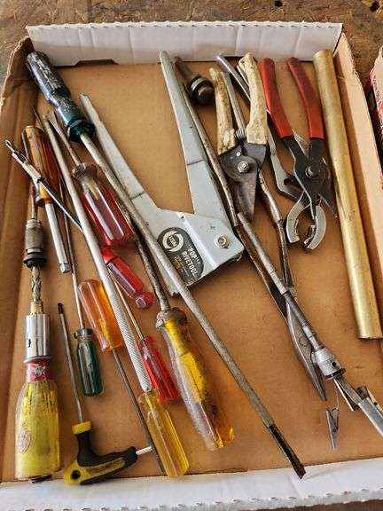 Tin Snips, Pop Rivet Tool, Assorted Screwdrivers