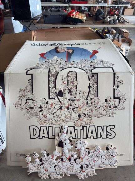 101 Dalmations Theater Display and Box of Assorted Movie Memorabilia