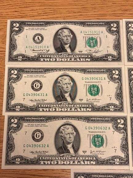 (7) $2 US Bank Notes - various years