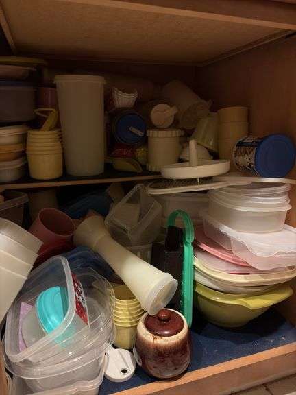 Contents of Cabinet - huge assortment of plastic storage containers