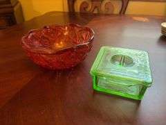 Red Glass Bowl and Green Glass Box