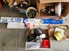 Contents of Shelves - Ceiling Fan, 4 ft Shop Light, Mini Blinds and Miscellaneous Hardware - Wooden Shelf NOT included