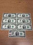 (7) $2 US Bank Notes - various years