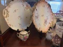 Contents of 1 Shelf - Display Plates, Bowls, Cream & Sugar Bowl, Vases, etc
