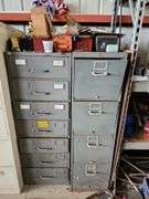 7 Drawer Parts Cabinet 19"x25"x52" and 4 Drawer Filing Cabinet 15"x28"x52"with Contents