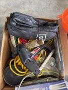 5 Box Lots of Assorted Tools, Hats, Candles, Straps, Misc