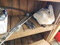 Contents of Shelves - Ceiling Fan, 4 ft Shop Light, Mini Blinds and Miscellaneous Hardware - Wooden Shelf NOT included