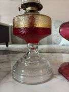 Pair of Pink Glass Oil Lamps