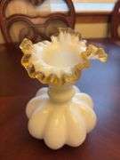 Fluted Milk Glass Flower Vase - 9”