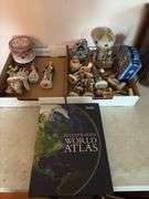 2 Box Lots of Assorted Figurines and Atlas