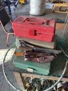 Assorted Fishing Tackel, Knives, and animal trap