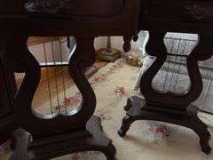 Pair of Marble Top Harp Side Tables - made in Italy - 28”H x 18”W x 14”D