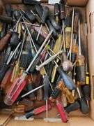 3 Flats of Assorted Screwdrivers, Wrenches, Pliers, Drill Bits