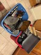 2 Totes of Assorted Pots and Pans and Kitchen Supplies