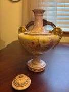 Floral Painted German Vase - 13”H - top is damaged