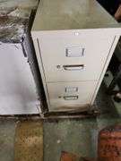 Contents of Pallet - (3) 2 Drawer File Cabinets, 4 Drawer File Cabinet, Small Wooden Side Table and Microwave Cart