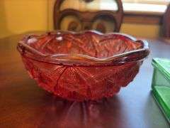 Red Glass Bowl and Green Glass Box