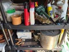 2 Plastic Storage Racks with Contents