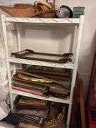 Plastic Storage Rack with Contents - baskets, Art, picture frames, mirrors