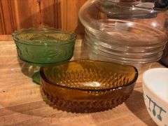 Set of Clear Glass Mixing Bowls and Assorted Glassware