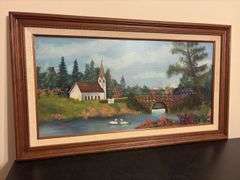 Framed Canvas of Church - 28”x16”