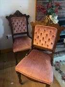 Pair of Button Back Chairs on Casters - 37”H